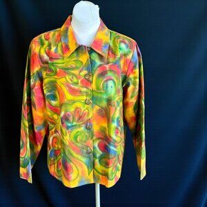 Alex Kim Colorful Art to Wear Watercolor Casual Jacket Size Size 1X